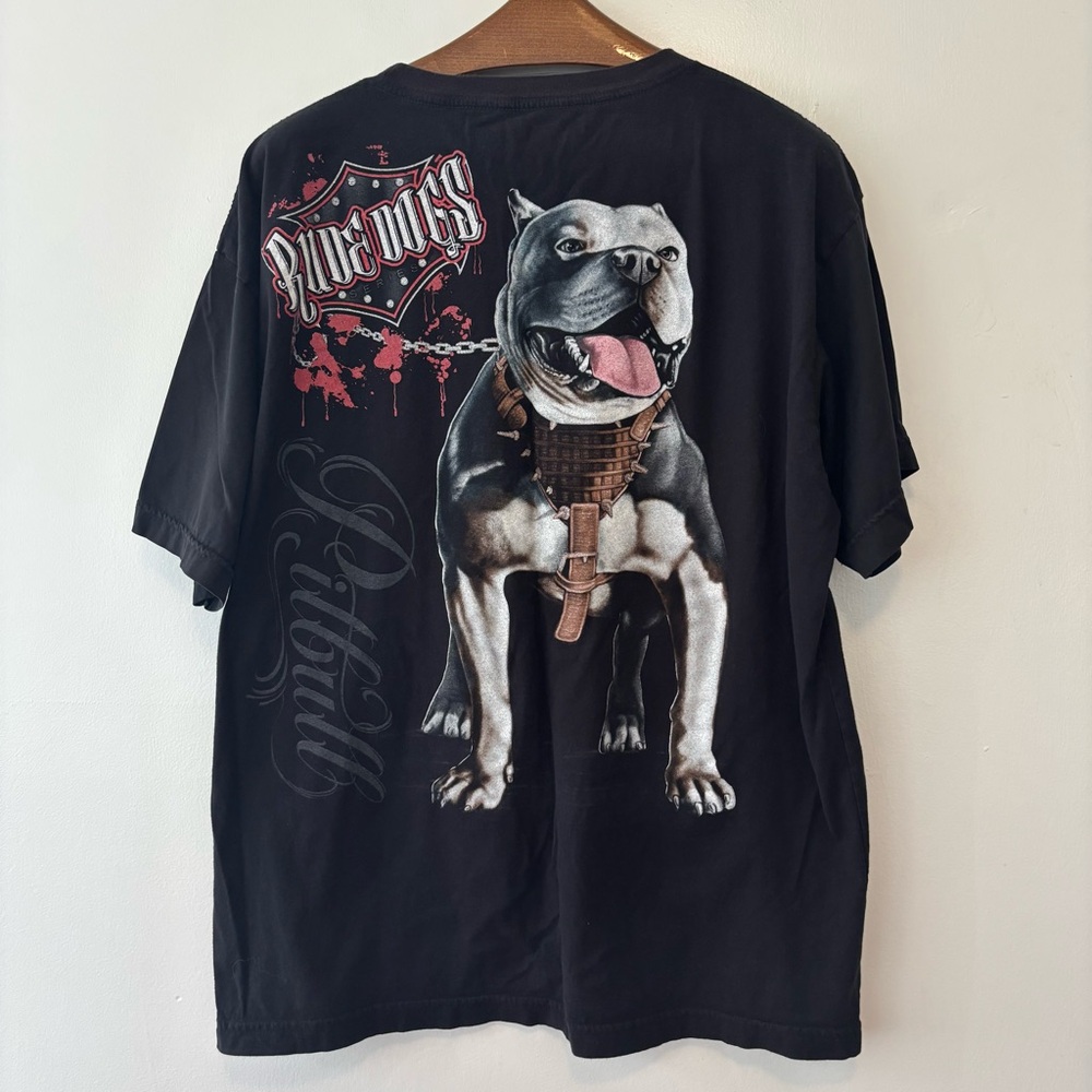 Vintage C&H Rude Dogs series Pitbull T shirt size XL black front back graphics